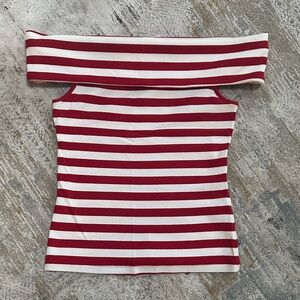 Banana Republic Red and White Striped Sailer Off-Shoulder Top